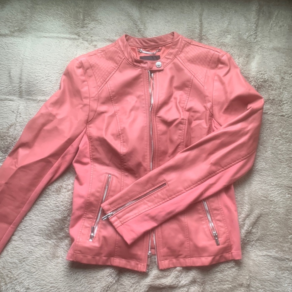 Express Faux Leather Jacket- Rose